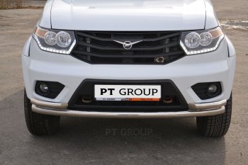 21 059 р. Защита переднего бампера двойная с углами из труб d63/51 мм Petroil Tuning  Уаз Патриот ( 23632,  3163 5-дв.) (2014-2016) 1 рестайлинг пикап, 1-ый рестайлинг (Нержавеющая полированная сталь)  с доставкой в г. Пермь. Увеличить фотографию 2