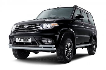 6 999 р. Защита переднего бампера (двойная с углами Ø63 и 51 мм) Petroil Tuning  Уаз Патриот ( 23632,  3163 5-дв.,  3163 5 дв.) (2014-2025) 1 рестайлинг пикап, 1-ый рестайлинг, 2-ой рестайлинг пикап, 2-ой рестайлинг (Черный (Шагрень))  с доставкой в г. Пермь. Увеличить фотографию 3