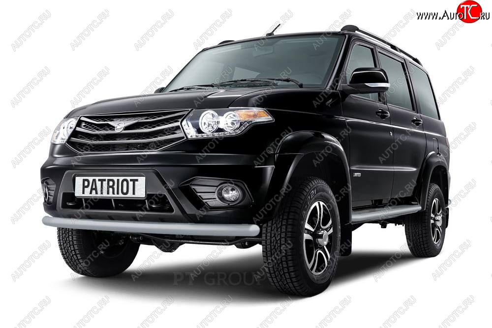5 999 р. Защита переднего бампера одинарная из трубы d63 мм Petroil Tuning  Уаз Патриот ( 23632,  3163 5-дв.) (2014-2016) 1 рестайлинг пикап, 1-ый рестайлинг (Черный (Шагрень))  с доставкой в г. Пермь