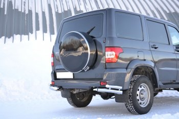 17 249 р. Защита заднего бампера Petroil Tuning (уголки двойные, d63/51)  Уаз Патриот  3163 5-дв. (2014-2016) 1-ый рестайлинг (Нержавеющая полированная сталь)  с доставкой в г. Пермь. Увеличить фотографию 2