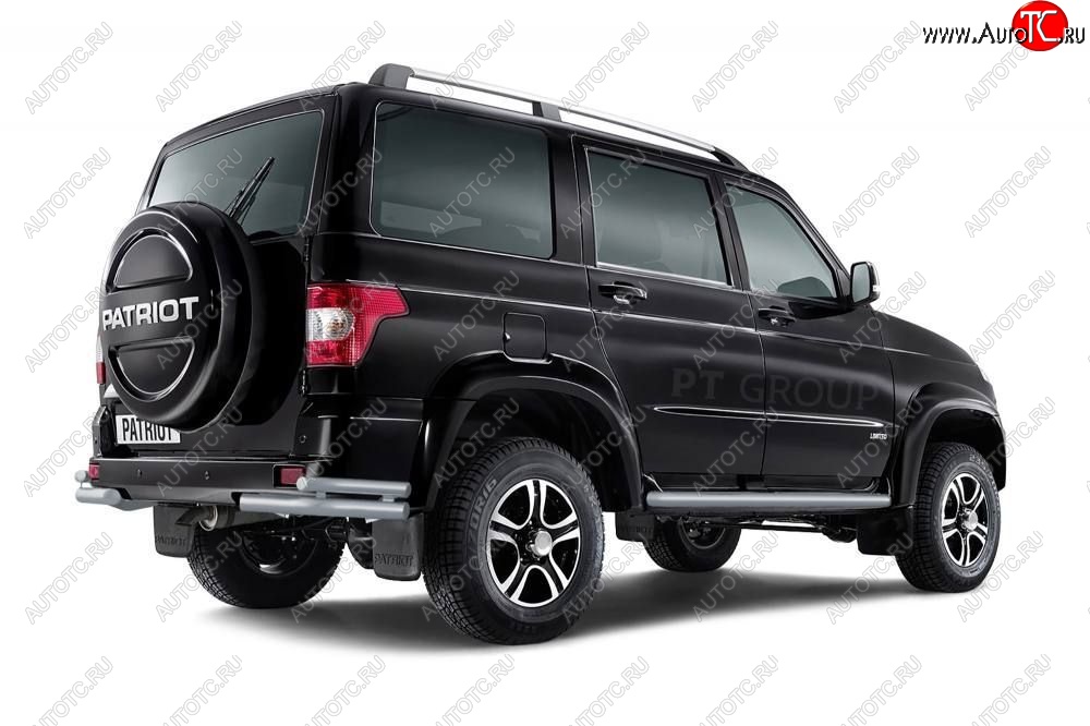 8 049 р. Защита заднего бампера Petroil Tuning (уголки двойные, сталь с полимерным покрытием, d63/51)  Уаз Патриот ( 23632,  3163 5-дв.,  3163 5 дв.) (2014-2025) 1 рестайлинг пикап, 1-ый рестайлинг, 2-ой рестайлинг пикап, 2-ой рестайлинг (Черная (шагрень))  с доставкой в г. Пермь