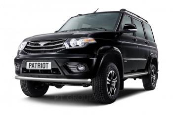 Защита переднего бампера (Ø63 мм) Petroil Tuning Уаз Патриот ( 3163 5-дв.,  3163 5 дв.) (2014-2025) 1-ый рестайлинг, 2-ой рестайлинг (полированная нержавейка)