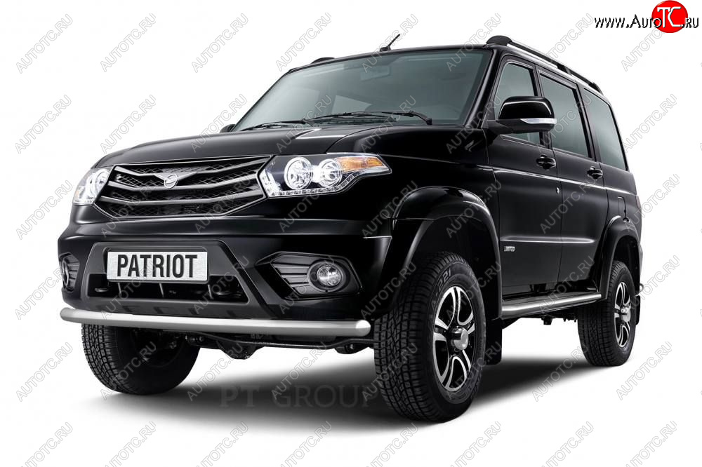 15 389 р. Защита переднего бампера (Ø63 мм) Petroil Tuning  Уаз Патриот ( 3163 5-дв.,  3163 5 дв.) (2014-2025) 1-ый рестайлинг, 2-ой рестайлинг (полированная нержавейка)  с доставкой в г. Пермь