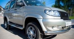 83 999 р. Защита порогов с пластиковыми вставками для ног из круглой трубы диаметром 76 мм Russtal Уаз Патриот 3163 5 дв. дорестайлинг (2005-2013) (Защита порогов с со скосами на торцах (вариант 1))  с доставкой в г. Пермь. Увеличить фотографию 2