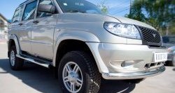 83 999 р. Защита порогов с пластиковыми вставками для ног из круглой трубы диаметром 76 мм Russtal Уаз Патриот 3163 5 дв. дорестайлинг (2005-2013) (Защита порогов с со скосами на торцах (вариант 1))  с доставкой в г. Пермь. Увеличить фотографию 5