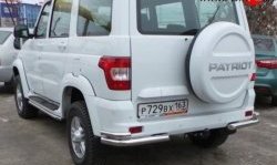 85 999 р. Защита заднего бампера (двойные углы d63.5 и 42 мм) Металл Дизайн  Уаз Патриот ( 3163 5-дв.,  3163 5 дв.) (2014-2025) 1-ый рестайлинг, 2-ой рестайлинг (Сталь с покрытием, цвет серебристый)  с доставкой в г. Пермь. Увеличить фотографию 2