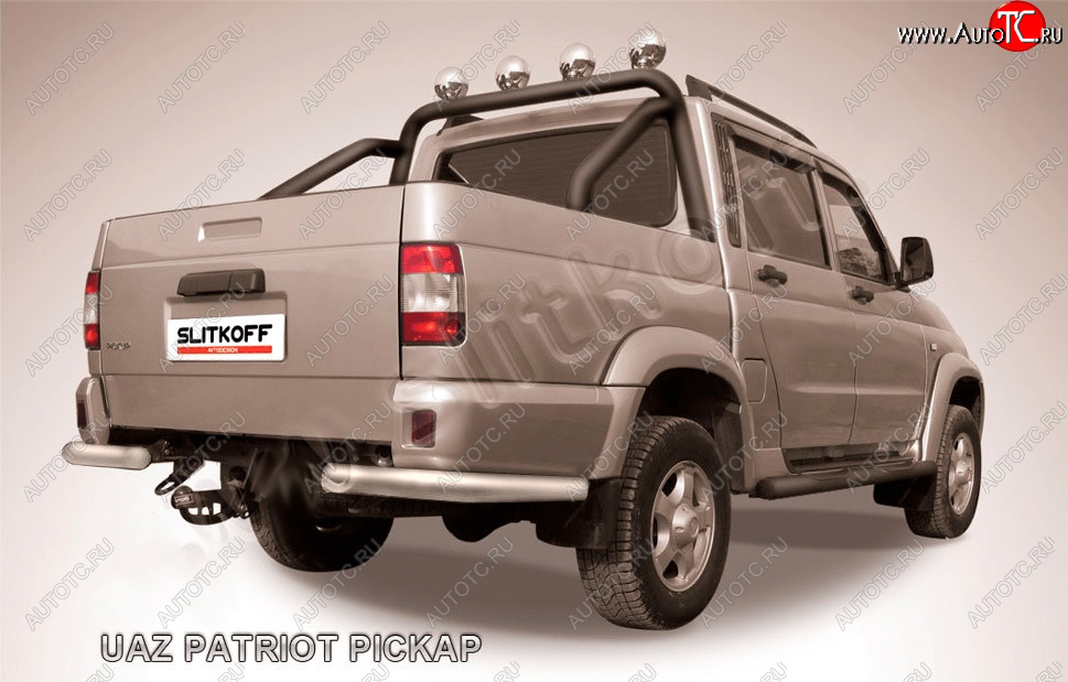6 349 р. Защита заднего бампера Slitkoff (Ø76 мм, уголки)  Уаз Патриот  23632 (2008-2014) дорестайлинг пикап (Сталь с полимерным покрытием в цвет: серебристый)  с доставкой в г. Пермь