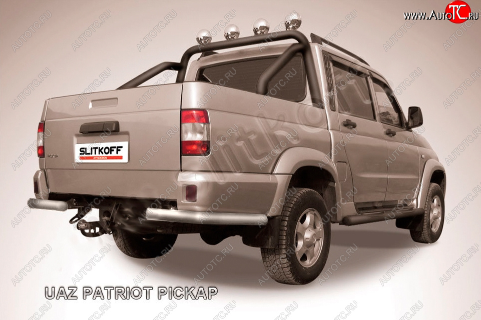 5 199 р. Защита заднего бампера Slitkoff (Ø57 мм, уголки)  Уаз Патриот  23632 (2008-2014) дорестайлинг пикап (Сталь с полимерным покрытием в цвет: серебристый)  с доставкой в г. Пермь