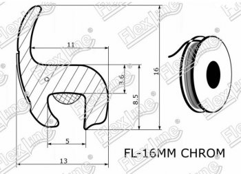 319 р. Универсальный уплотнитель FlexLine (16 mm U-LIP с хром полосой, 1 погонный метр) Лада 2108 (1984-2003)  с доставкой в г. Пермь. Увеличить фотографию 2