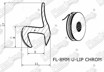 109 р. Универсальный уплотнитель FlexLine (жесткий 8 mm U-LIP, хромированная полоса, 1 погонный метр) Лада 2108 (1984-2003)  с доставкой в г. Пермь. Увеличить фотографию 2