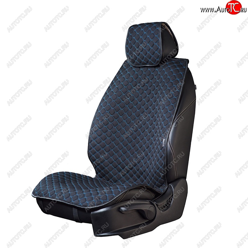 2 999 р. Универсальная накидка на сиденья Lord Autofashion Кристалл (трикотаж, 2 места)   (Чёрный с синей строчкой)  с доставкой в г. Пермь