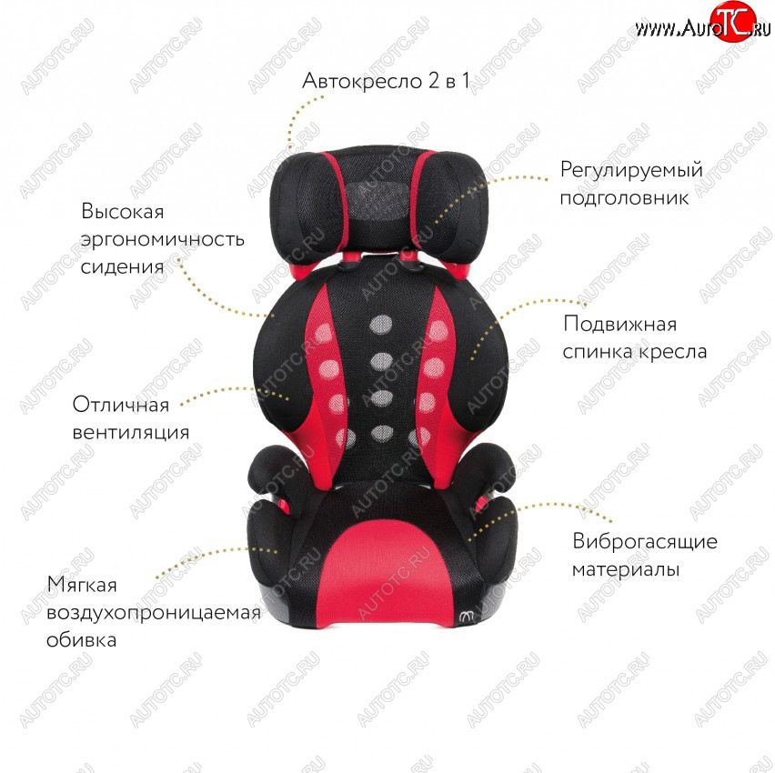 14 249 р. Кресло детское автомобильное Saratto Highback Junior Quattro (группа 2/3)   (Цвет: черный с красным)  с доставкой в г. Пермь