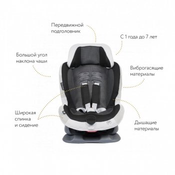 Кресло детское автомобильное Swing Moon (группа 1/2, 1-7 лет/9-25 кг/70-120 см)  (Цвет: черный с серым)