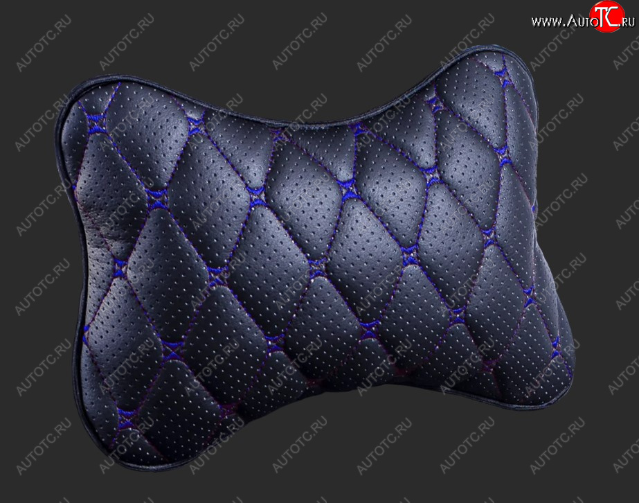 349 р. Подушка-косточка Lord Autofashion Байрон (экокожа)   (Черный, строчка синяя)  с доставкой в г. Пермь
