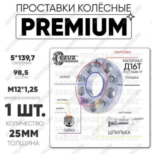 3 099 р. Адаптер-проставка со шпильками   (1 шт) ЗУЗ Премиум 25.0 мм  с доставкой в г. Пермь