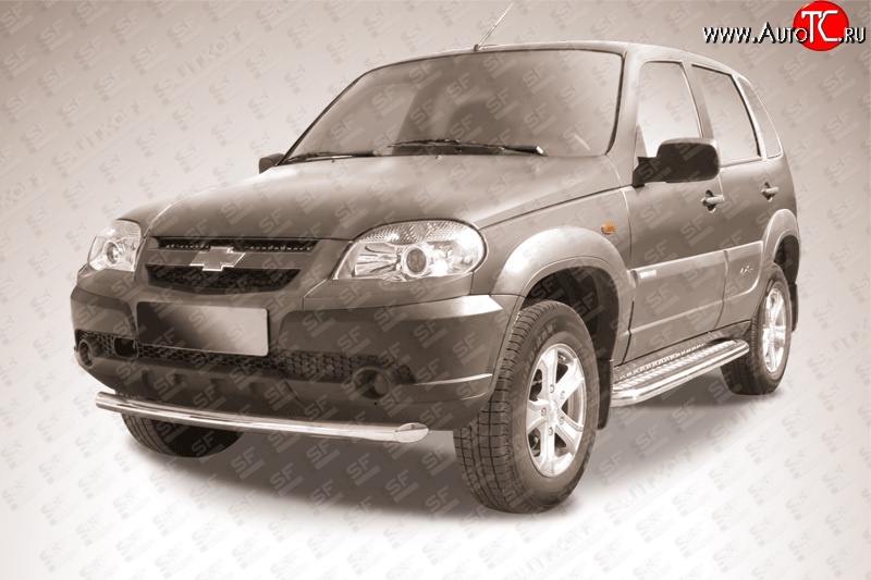 9 999 р. Одинарная защита переднего бампера из трубы диаметром 57 мм Slitkoff  Chevrolet Niva  2123 (2009-2020), Лада 2123 (Нива Шевроле) (2009-2021) (Цвет: нержавеющая полированная сталь)  с доставкой в г. Пермь