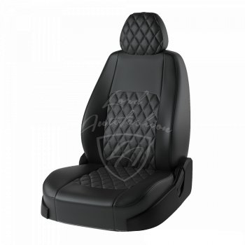 Чехлы для сидений (по 2012 год) Lord Autofashion Турин Ромб (экокожа) Chevrolet Niva 2123 рестайлинг (2009-2020) (Черный, вставка черная, строчка черная)