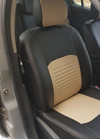 9 449 р. Чехлы для сидений (дорестайл) Lord Autofashion Турин (экокожа) Лада Приора 2172 хэтчбек дорестайлинг (2008-2014) (Чёрный, вставка бежевая)  с доставкой в г. Пермь. Увеличить фотографию 3