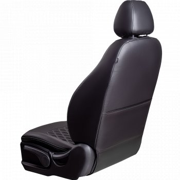 9 449 р. Чехлы для сидений Lord Autofashion Турин Ромб (экокожа, 60/40, 2 П- и 1 Г-оббразных подголовника) Лада Приора 2172 хэтчбек дорестайлинг (2008-2014) (Черный, вставка черная, строчка серая)  с доставкой в г. Пермь. Увеличить фотографию 3