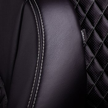9 449 р. Чехлы для сидений Lord Autofashion Турин Ромб (экокожа, 60/40, 2 П- и 1 Г-оббразных подголовника) Лада Приора 2172 хэтчбек дорестайлинг (2008-2014) (Черный, вставка черная, строчка серая)  с доставкой в г. Пермь. Увеличить фотографию 4