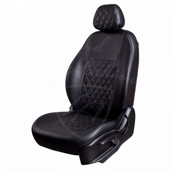 Чехлы для сидений Lord Autofashion Турин Ромб (экокожа) Лада Приора  2172 (2013-2015) хэтчбек рестайлин (Черный, вставка черная, строчка черная)