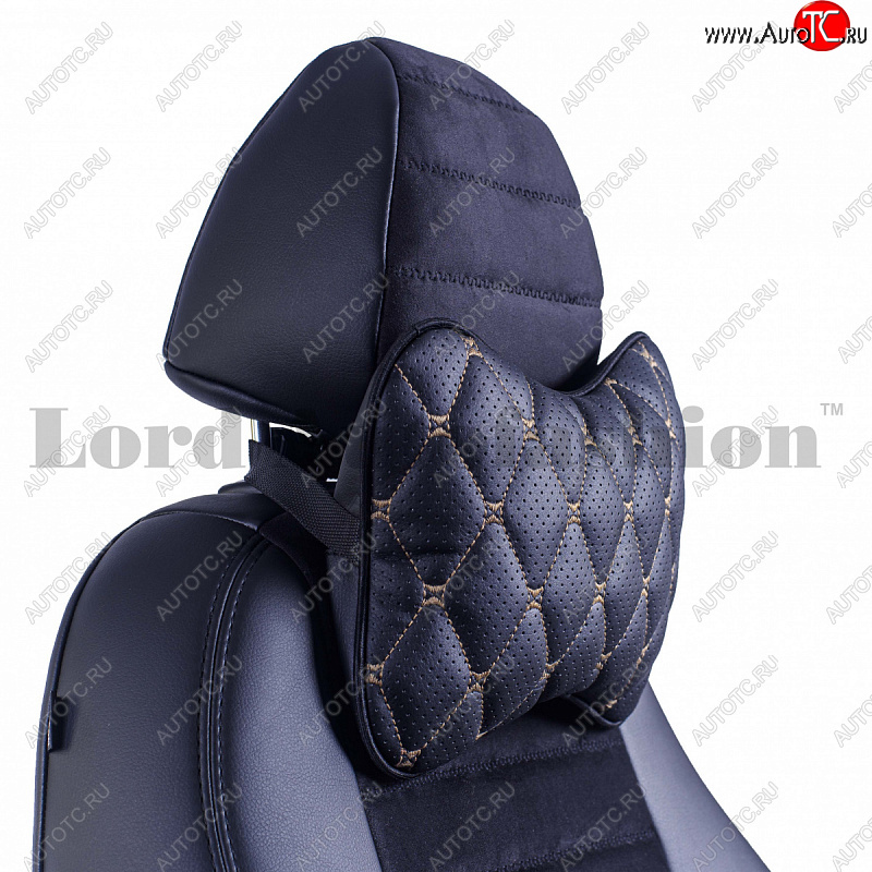 999 р. Подушка-косточка Lord Autofashion Байрон (экокожа, 2 шт.)   (Черная, строчка бежевая)  с доставкой в г. Пермь