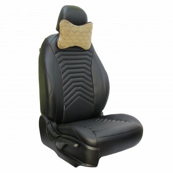 999 р. Подушка-косточка Lord Autofashion Соты (экокожа/велюр, 2 шт.)   (Бежевый)  с доставкой в г. Пермь. Увеличить фотографию 3