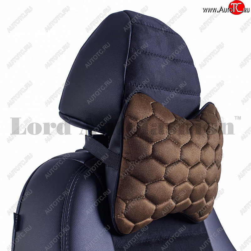 2 579 р. Подушка-косточка Lord Autofashion Соты (экокожа/велюр, 2 шт.)   (Коричневый)  с доставкой в г. Пермь