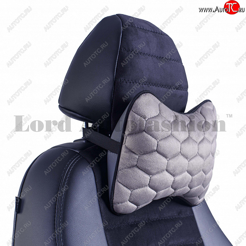 2 579 р. Подушка-косточка Lord Autofashion Соты (экокожа/велюр, 2 шт.)   (Серый)  с доставкой в г. Пермь