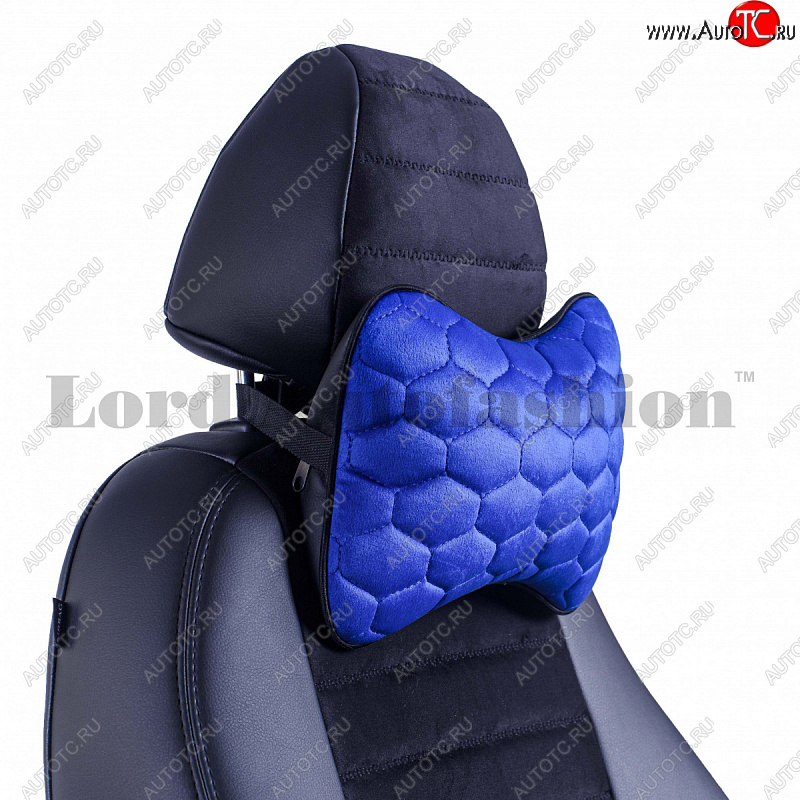 1 099 р. Подушка-косточка Lord Autofashion Соты (экокожа/велюр, 2 шт.)   (Синий)  с доставкой в г. Пермь