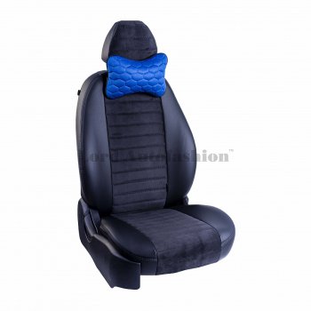 1 099 р. Подушка-косточка Lord Autofashion Соты (экокожа/велюр, 2 шт.)   (Синий)  с доставкой в г. Пермь. Увеличить фотографию 4