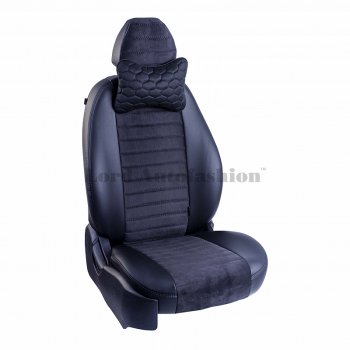 799 р. Подушка-косточка Lord Autofashion Соты (экокожа/велюр, 2 шт.)   (Черный)  с доставкой в г. Пермь. Увеличить фотографию 3