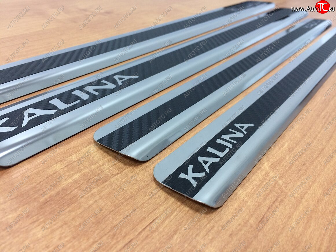 2 489 р. Накладки порожков салона INOX  Лада Калина ( 1118,  1117,  1119,  2192,  2194) - Калина Спорт ( 1119,  2192) (Нержавеющая сталь + карбон)  с доставкой в г. Пермь