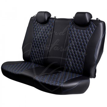 13 949 р. Чехлы для сидений Lord Autofashion Байрон (экокожа, сплошная спинка, 2 Г-образных подголовника)  Лада Гранта FL ( 2191,  2190,  2194,  2192) (2018-2025) лифтбек, седан, универсал, хэтчбек (Черный, вставка черная, строчка синяя)  с доставкой в г. Пермь. Увеличить фотографию 4