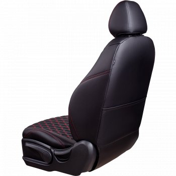 Чехлы для сидений Lord Autofashion Байрон (экокожа, сиденье и спинка 60/40, 3 Г-образных подголовника) Лада Гранта ( 2190,  2191) (2011-2017) седан  дорестайлинг, седан дорестайлинг  (Черный, вставка черная, строчка красная)