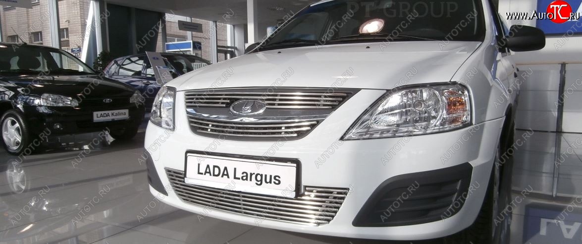 4 799 р. Накладка на решетку радиатора Petroil Tuning  Лада Ларгус (2012-2021) дорестайлинг R90 (Нержавеющая полированная сталь)  с доставкой в г. Пермь