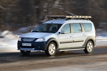 10 599 р. Защита переднего бампера одинарная из трубы d51 мм Cross Petroil Tuning  Лада Ларгус (2012-2021) дорестайлинг R90 (Нержавеющая полированная сталь)  с доставкой в г. Пермь. Увеличить фотографию 2