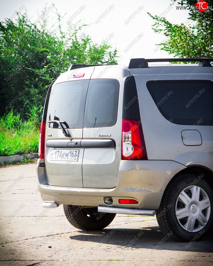 4 149 р. Защита заднего бампера Petroil Tuning (уголки, d51)  Лада Ларгус (2012-2021) дорестайлинг R90 (Сталь с полимерным покрытием в цвет: серебристый❞Искра❝)  с доставкой в г. Пермь