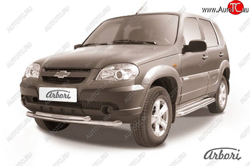 15 119 р. Защита переднего бампера Arbori (нержавейка, 2 трубы d57 и 57 mm)  Chevrolet Niva  2123 (2009-2020), Лада 2123 (Нива Шевроле) (2009-2021)  с доставкой в г. Пермь