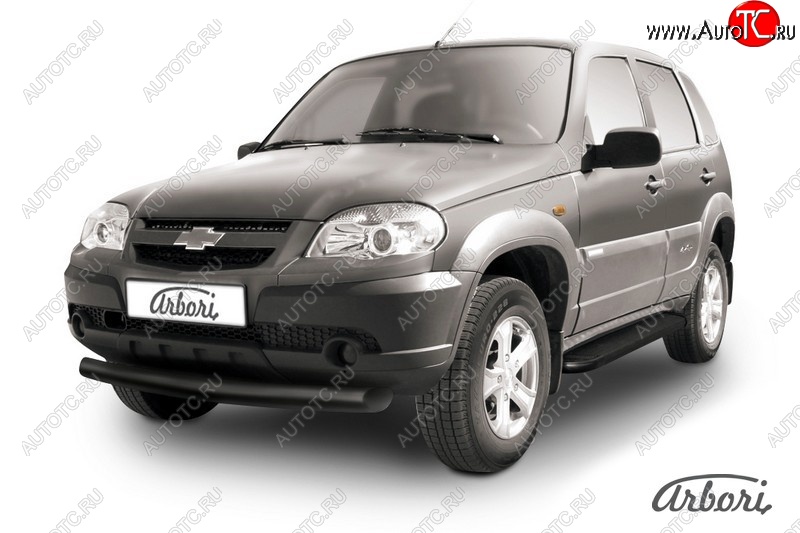 8 549 р. Защита переднего бампера Arbori (черная, 1 труба d76 mm).  Chevrolet Niva  2123 (2009-2020), Лада 2123 (Нива Шевроле) (2009-2021)  с доставкой в г. Пермь