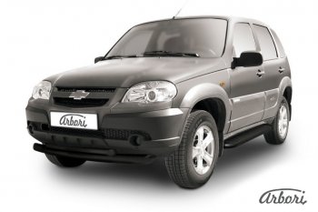 Защита переднего бампера Arbori (черная, 2 трубы d76 и 57 mm) Chevrolet Niva  2123 (2009-2020), Лада 2123 (Нива Шевроле) (2009-2021)