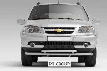 3 699 р. Защита переднего бампера двойная из труб d63/51 мм Petroil Tuning  Chevrolet Niva  2123 (2009-2020), Лада 2123 (Нива Шевроле) (2009-2021) (Сталь с полимерным покрытием, Черный (Шагрень))  с доставкой в г. Пермь. Увеличить фотографию 2