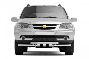 13 949 р. Защита переднего бампера двойная из труб d63/51 мм Petroil Tuning  Chevrolet Niva  2123 (2009-2020), Лада 2123 (Нива Шевроле) (2009-2021) (Нержавеющая полированная сталь)  с доставкой в г. Пермь. Увеличить фотографию 2