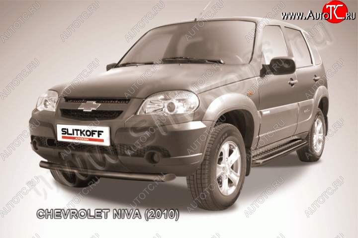 6 899 р. Защита переднего бампер Slitkoff (d57, черная)  Chevrolet Niva  2123 (2009-2020), Лада 2123 (Нива Шевроле) (2009-2021) (Цвет: серебристый)  с доставкой в г. Пермь