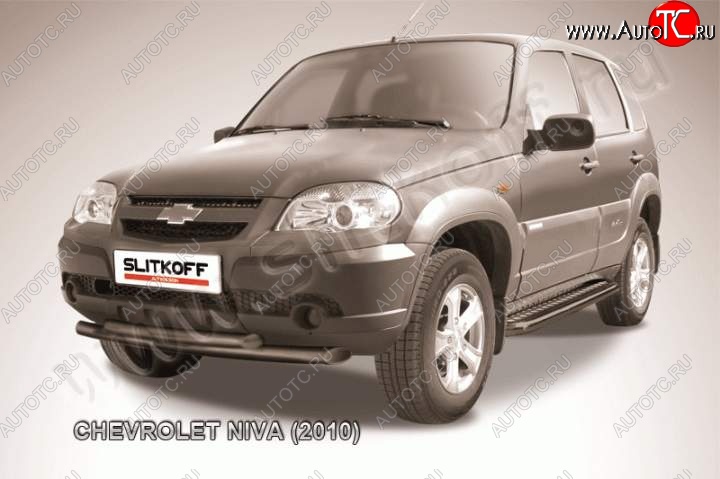 8 199 р. Защита переднего бампер Slitkoff (d57/57, черная)  Chevrolet Niva  2123 (2009-2020), Лада 2123 (Нива Шевроле) (2009-2021) (Цвет: серебристый)  с доставкой в г. Пермь