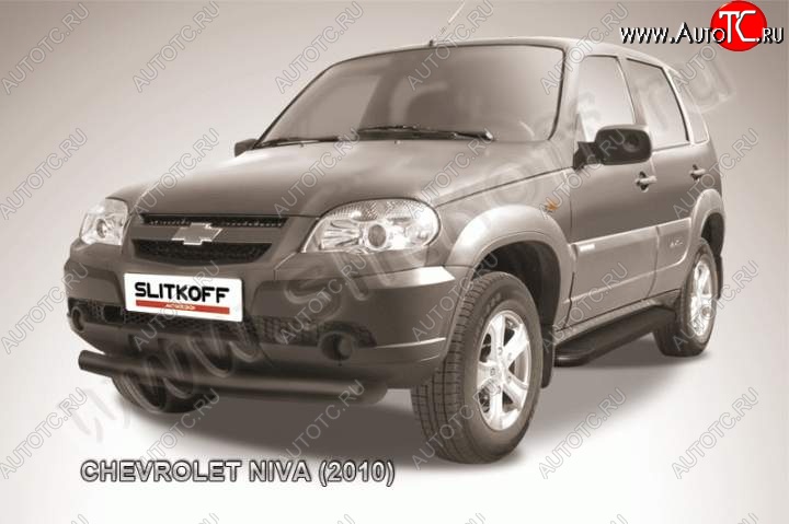 8 849 р. Защита переднего бампера Slitkoff (d76, черная)  Chevrolet Niva  2123 (2009-2020), Лада 2123 (Нива Шевроле) (2009-2021) (Цвет: серебристый)  с доставкой в г. Пермь