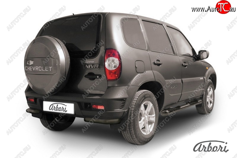 11 849 р. Защита заднего бампера Arbori (уголки, черная, 1 труба d57 mm).  Chevrolet Niva  2123 (2009-2020), Лада 2123 (Нива Шевроле) (2009-2021)  с доставкой в г. Пермь