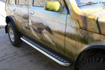 Порожки для ног ( Ø51 с алюминиевой площадкой) Petroil Tuning Лада нива 4х4 ( 2131,  2121) (2014-2021) Урбан 3 дв. дорестайлинг, Урбан (Нержавеющая полированная сталь)