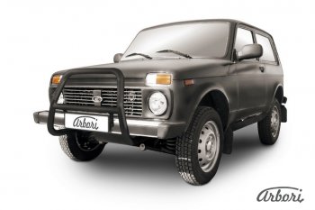 Защита переднего бампера (высокая, черная, 1 труба d57 mm) Arbori Лада Нива 4х4  2121 (1977-2019) 3 дв. дорестайлинг