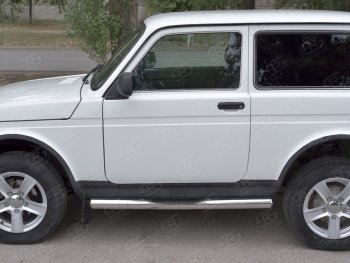 24 549 р. Защита порогов (Ø76 с проступью, нержавейка) SLITKOFF  Лада нива 4х4 ( 2131,  2121) (2014-2021) Урбан 3 дв. дорестайлинг, Урбан (вариант 3)  с доставкой в г. Пермь. Увеличить фотографию 2